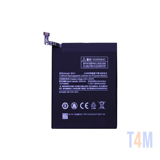 Bateria BN31 para Xiaomi Redmi Note 5A/Redmi Note 5A Pro/Redmi S2/Mi A1/Mi 5X 3080mAh